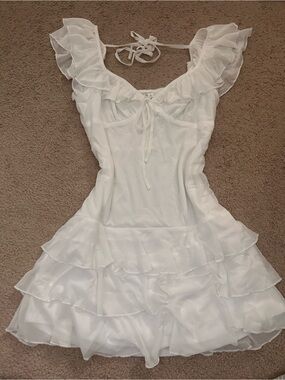 Altar'd State White Ruffle Tie-Front Mini Dress